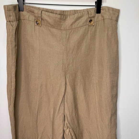 Laura Tan Linen Lightweight Tan Pants Split Hem Size 14 - Picture 3 of 11